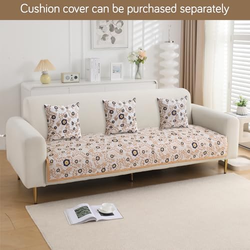Image of HOKIPO 'HomeHues Series' Printed Quilted Sofa Cover Mat for 2 Seater Sofa, Light Peach Candytuft (IN-807-D6*1)
