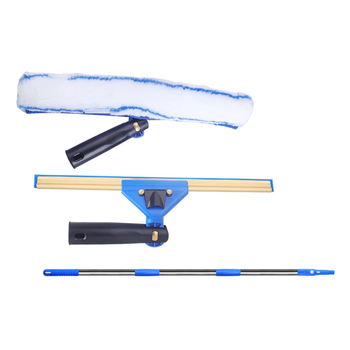 VICASKY Raclette à Vitres Extensible 3 Pièces avec Brosse Microfibre Bleue Outil de Nettoyage pour Fenêtres Portes Voitures Accessoire Ménage Polyvalent pour Salle de Bain et Balcon