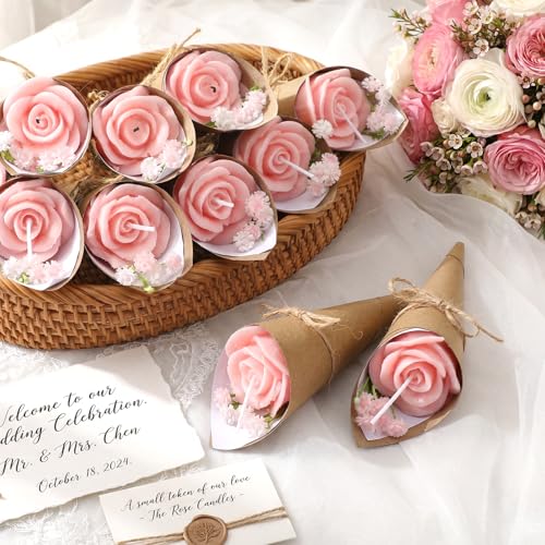 Conelist 20 Pcs Pink Rose Wedding Candles for Guests Mini