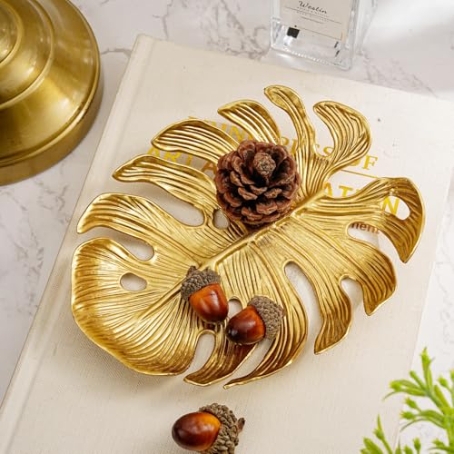 Jewelry Dish, Small Trinket Dish, Decorative Metal Vintage Vanity Tray with Leaf Shape for Ring Earring Necklace, Jewelry Organizer for Storage and Display
