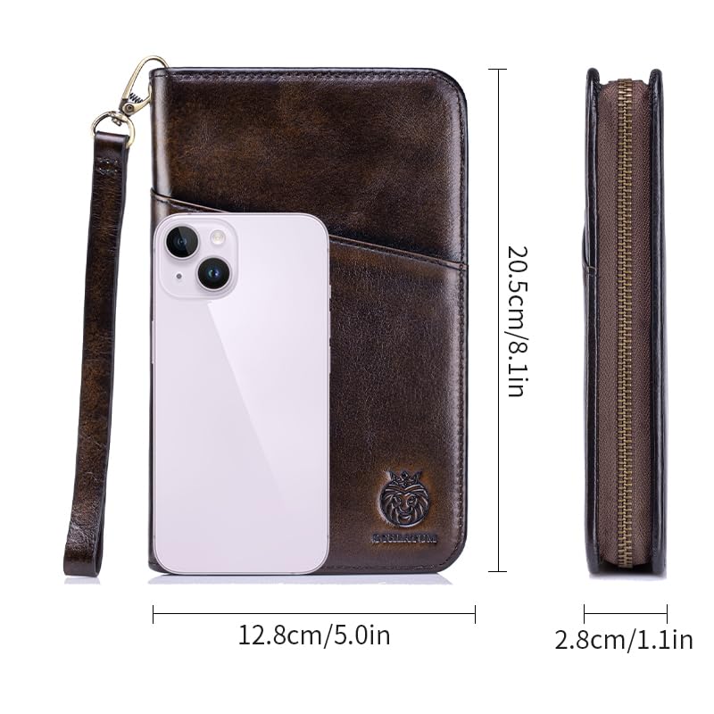 Image of Passport Holder for Travel Family with Strap Genuine Leather RFID Blocking Travel Document Organizer Wallet with Pen Holder, Antiqued