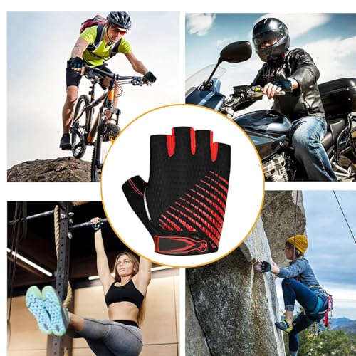 Image of UROCK Microfiber Breathable Cycling Gloves for Men & Women, Half Finger Cycling Gloves, Perfect Bike Riding Gloves, Sports Gym Gloves (Red, M)