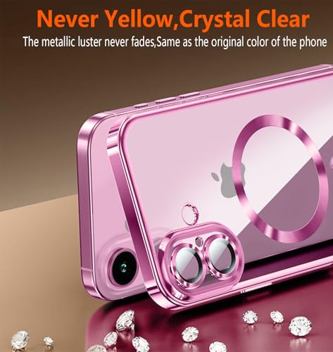 Image of Magnetic for iPhone 17 Case with Privacy Screen Protector & Full Camera Cover,[Non-Yellowing] Shockproof Clear Phone Case Compatible with MagSafe Women Girls for iPhone17,Pink