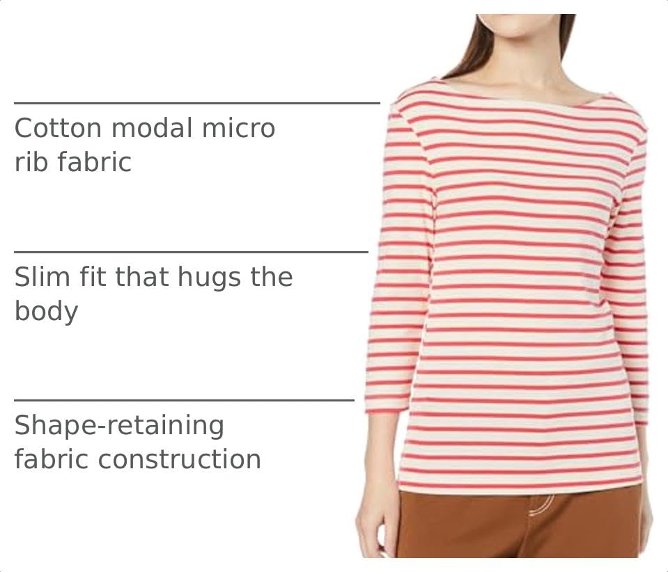 Image of Amazon Essentials Women's Slim-Fit 3 /4 Sleeve Boat Neck Tops Cotton Modal T-Shirt