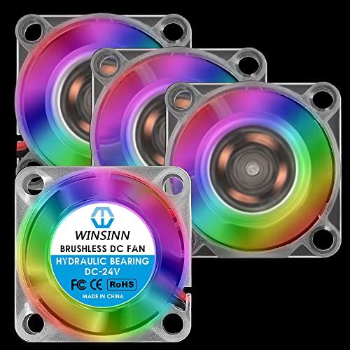 WINSINN Ventilador LED de color de 25 mm, 24 V, rodamiento hidráulico, sin escobillas, 2510, 25 x 10 mm, alta velocidad (paquete de 4 unidades)