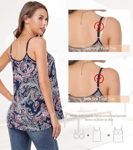 Image of Camisoles for Women with Built in Bra Adjustable Strap Tank Tops Cami Sleeveless Summer Tops for Workout Sleeping Traveling