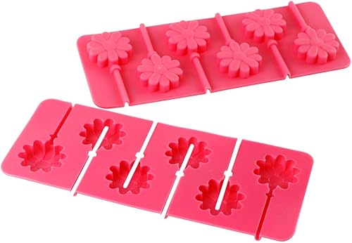 Miniatura 2 de Webake Molde de silicona para piruletas con palitos, paquete de 2 moldes duros para paletas de caramelos, moldes de chocolate en forma de flor
