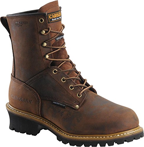 Image of Carolina Elm 8 inch Soft Toe Insulated Waterproof Logger Boots for Men - 600G Thinsulate, with Oil- & Slip-Resistant Rubber Lug Outsole, EH-Rated