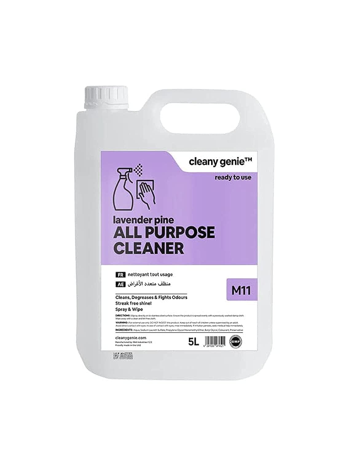 Cleaning Superstore Cleany Genie Degreases & Fights Odours Streak Free Shine Fragrance All Purpose Cleaner Liquid for Floor, Surface, Glass, Lavender Pine, 5 Liter, M11, Pack of 1