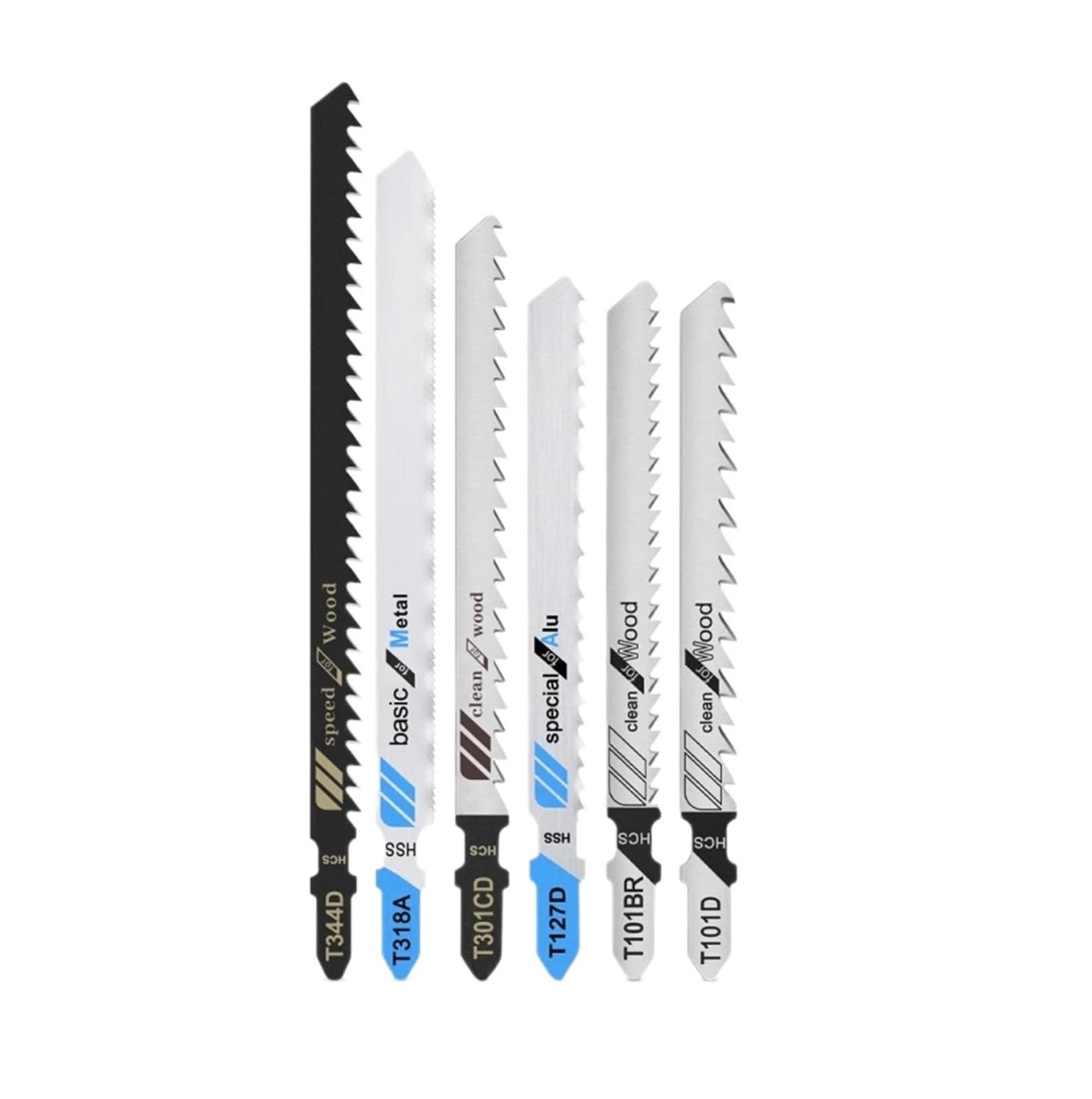 5pcs Jigsaw Blades Set T-Shank Jig Saw for Wood and Metal Cutting Compatible(T318A)