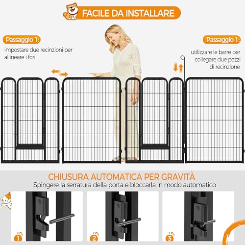 Yaheetech Welpenlaufstall 8 Gitter je 80 x 100 cm,Hundelaufstall Mit automatischer Verriegelung, Freilaufgehege Hundezaun Für Hund, Katze, Welpe, Kaninchen, Hühner