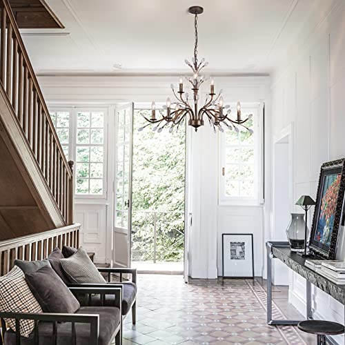 Jaycomey Vintage Farmhouse Chandelier With Crystal Branch, 9-Light Rustic Pendant Light Fixtures Bronze French Country Chandeliers For Dining Room Living Room Kitchen Bedroom Restaurant #TOP6