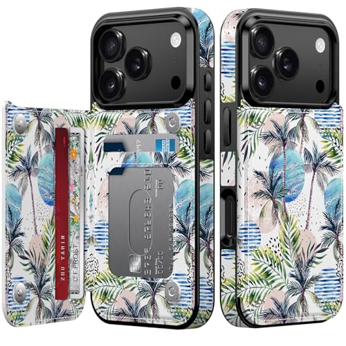 LETO for iPhone 17 Pro Wallet Case with Card Holder - Flip Folio Leather Kickstand - Fashionable Flower Designs - Shockproof Protective Phone Cover for Women and Girls - Coconut Trees