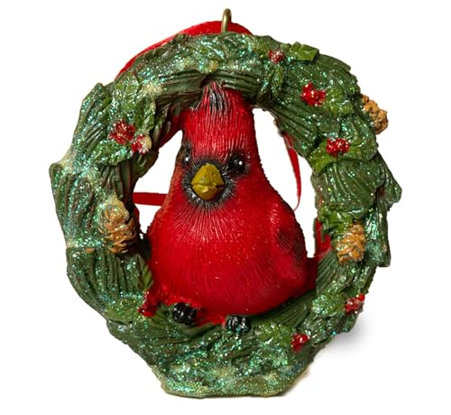 Resin Cardinal Wreath Christmas Tree Decorations - Red & Green Ornaments for Home Decor