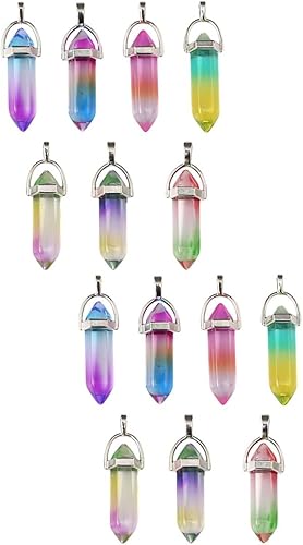 TEHAUX 14 piezas de doble punta hexagonal columna grúa hexagonal colgante de cristal bala de cristal para abuela, regalos de piedras preciosas,