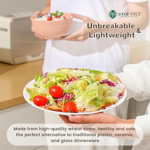 Image of Homienly 40-Piece Wheat Straw Dinnerware Set, Reusable Plates and Bowls Sets, Alternative to Plastic Dishes Set-Dinner Plates with Textured Pattern, Bowls, Cups, Dishwasher Safe - Pink Flower