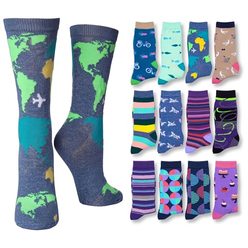 Image of Tipi Toe Women's Fun Patterned Dress Socks, 12-Pack Lightweight Colorful Crew Socks, Casual Novelty Assorted Designs