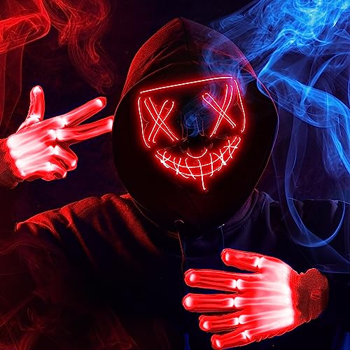 Image of JOYIN Halloween Led Mask, Light Up Mask and Gloves for Cosplay Costume (Red), 3 Modes Scary Glow in The Dark Masks for Boys Girls Halloween Party Dress Up Accessories, Gifts Giving