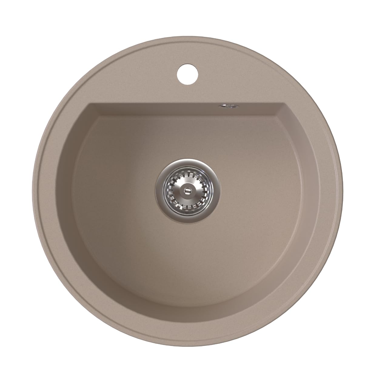 Fregadero DIGIT Una Cubeta Rund Fregadero De Granito Ø51 cm Beige, Fregadero De Cocina De Diseño Elegante Con Sifón, Rebosadero, Fácil De Limpiar, Resistente A Los Arañazos