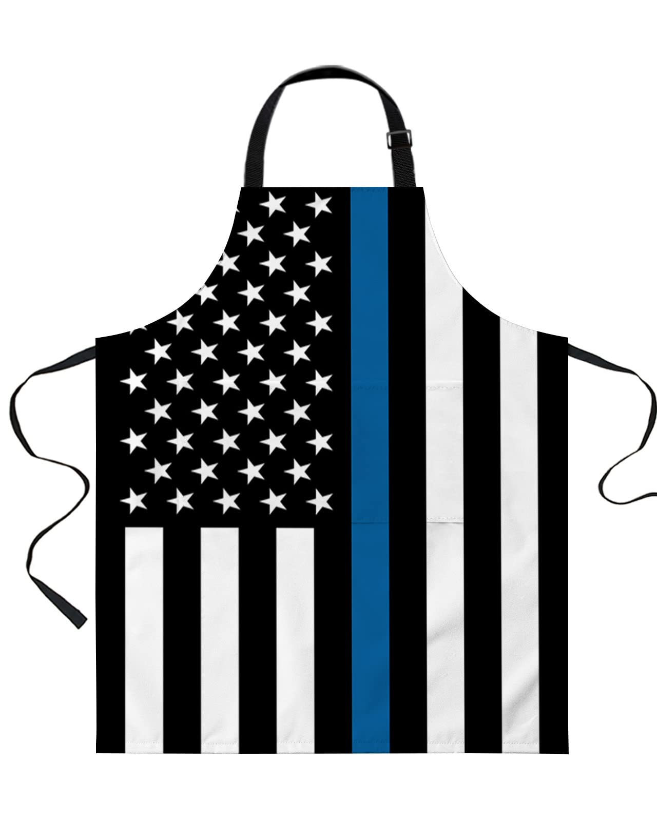408Chef Apron, Black Blue America Law Police Flag Country White Stars Bbq Apron Novelty Bib Apron With Pocket Kitchen Apron For Men Women Housework 70X84Cm
