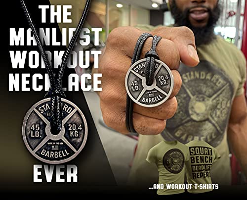 Workout Necklace For Men – Weight Plate Necklace – Dumbbell Necklace for Savages and Rough Guys – Awesome Gym Plate Necklace – Great Present for a Sport Addict – Adjustable Leather Cord2