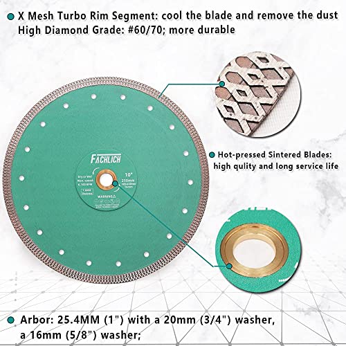 Fachlich Diamond Porcelain Saw Blade - 10" Tile Blade 250Mm Dry Wet Ceramic Cutting Discs With X Teeth Turbo Mesh Rim For Ceramic Tile Porcelain Granite Marble #TOP1