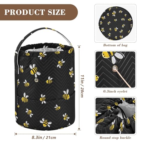 Image of Fustylead Bee Large Yarn Storage Tote Basket, Knitting Crochet Drawstring Organizer Bag for Crocheting Project, Yarn Balls, Needles Accessories