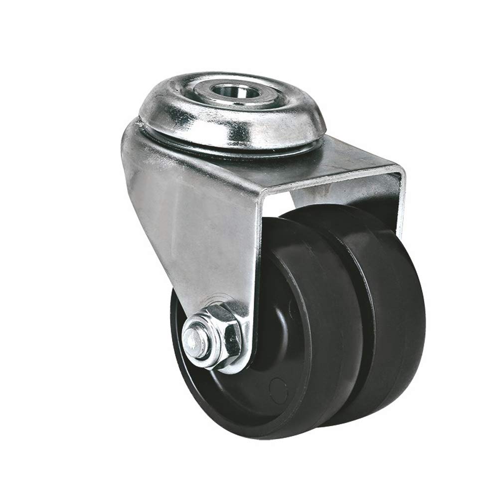 Rotelle di mobili 2 pollici 50mm Collo vuoto ruote piroettanti Foro del bullone M10 Doppie ruote con freno Nylon Robusto 300kg Silenzioso perno universale Carrello tavolo sedia culla Mensola 4 pcs