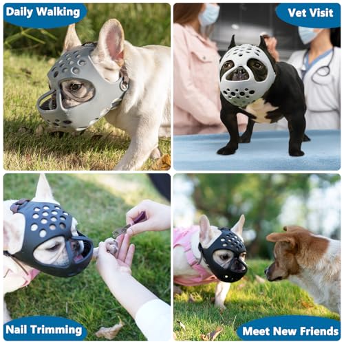 Mayerzon Kurze Schnauze Hund Maulkorb, weiche Silikon flachen Gesicht Maulkorb für Französisch Bulldogge Shih Tzu und Mops für Beißen Kauen Lecken und Grooming, erlaubt Hecheln, M