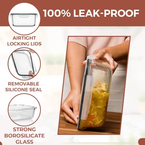 Image of Razab 6.5 Cups / 52 Oz 4 Piece (2 Containers + 2 Lids) Glass Food Storage Containers Set with Airtight Locking Lids - For Storing, Baking & Serving BPA Free, Leakproof - Microwave, Freezer & Oven Safe