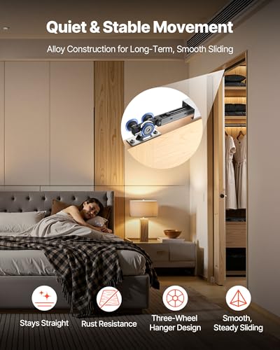 Image of VEVOR Sliding Pocket Door Hardware Track Kit, 56.73 inch Pocket Door Track Kit with Soft Close Mechanism for Smooth and Quiet Sliding, Easy to Install, for 1 inch to 1 3 /4 inch Thickness 30 inch Width Single Door