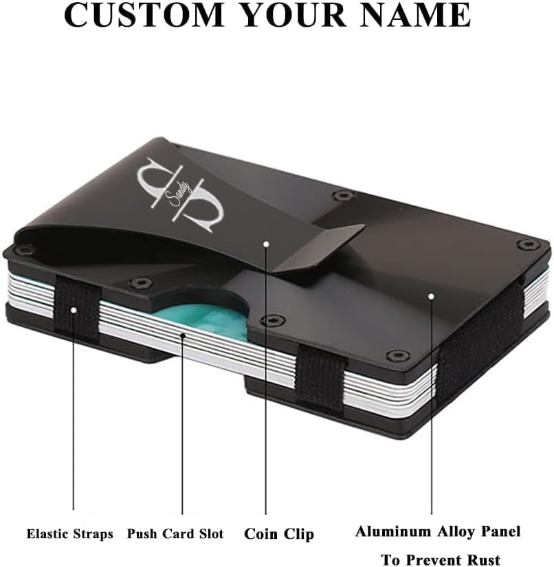 Custom Wallet For Men - Customizer Engraving Men's Wallet - Minimalistic, Slim & Seamless Card Case, Blocks RFID Scanners, Holds 12 Cards, gifts for Him (Obsidian)2