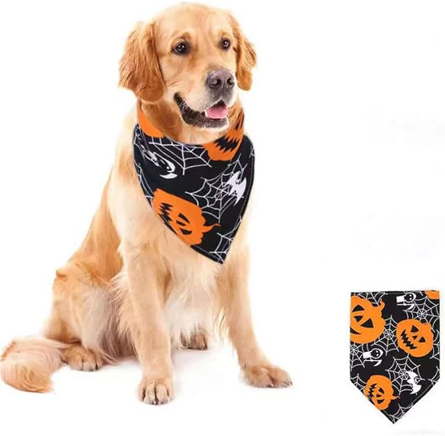 Halloween Dog Bandanas, Triangle dog bandana Scarfs Handkerchiefs Pumpkin Bat Ghost Drool Bibs Pet Dog Supplies, Halloween Pet Bandanas Accessories Sutiable for Small and Medium Sized Dog Cat Pet