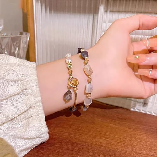 Double Layered Crystal Bead Bracelet Vintage Bead Pearl Tassel Bracelet Gold Bead Bracelets Trendy Double Layer Stacked Tassel Bracelets for Women4