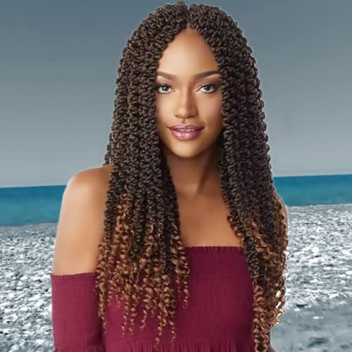 Niseyo 7 Packs Passion Twist Hair 18 Inch Ombre Water Wave Crochet Braiding Hair for Butterfly Locs Passion Twist Crochet Hair Extensions (7Packs T30)
