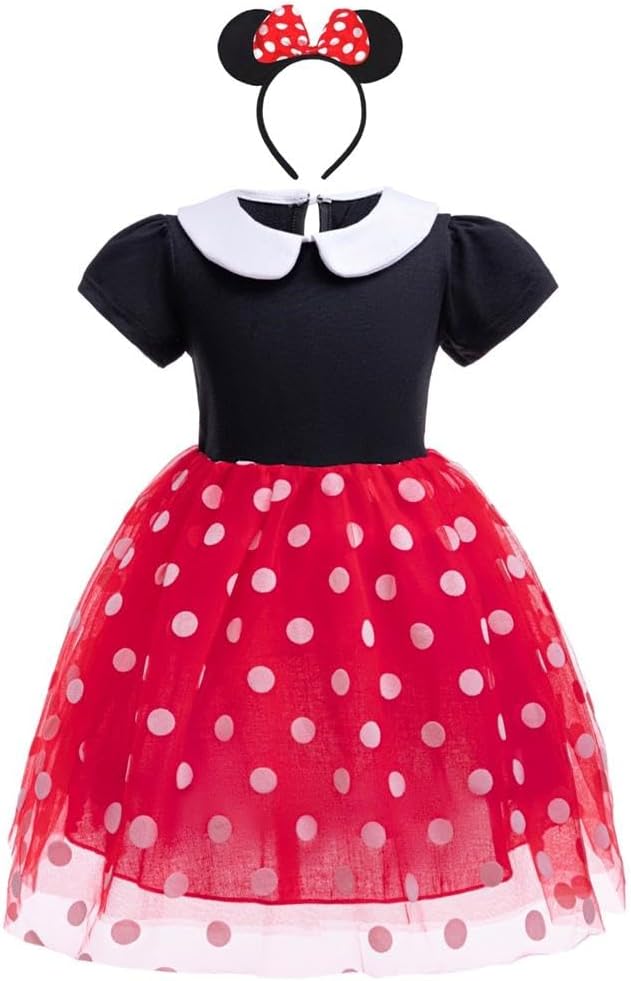 Dressy Daisy Baby Girl Polka Dots Fancy Dress Up Costume Birthday Party Tulle Dresses with Headband Pink/Red/Purple/Hot Pink