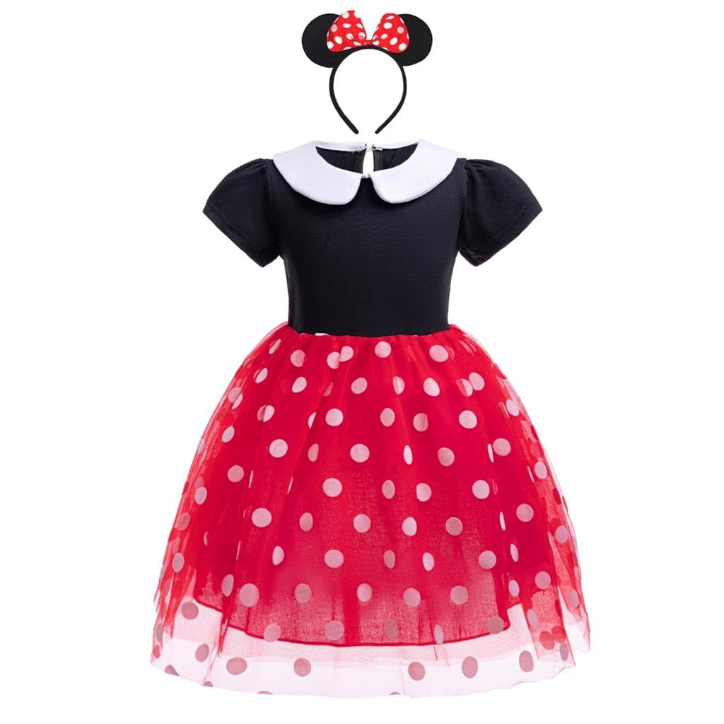 Dressy Daisy Baby Girl Polka Dots Fancy Dress Up Costume Birthday Party Tulle Dresses with Headband Pink/Red/Purple/Hot Pink