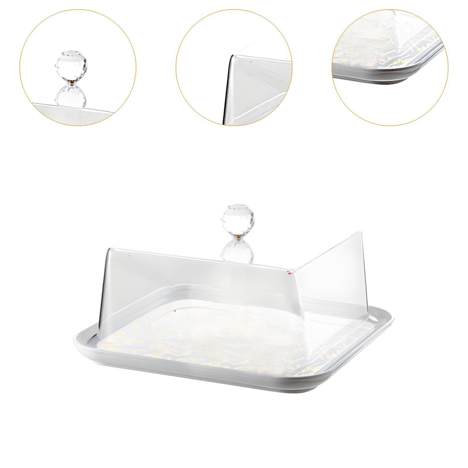 Cúpula acrílica cuadrada dorada para tartas, cubierta transparente aislada para alimentos y postres para fiestas, cocina y comedor, ideal para pasteles y golosinas festivas