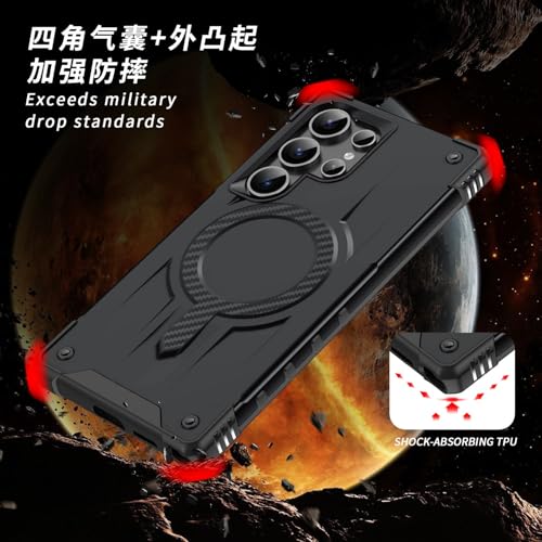 Image of Pirum for Samsung Galaxy S25 Ultra Case, Military Grade Drop Protection, Carbon Fiber Design, Shockproof, Supports Magnetic Charging Black