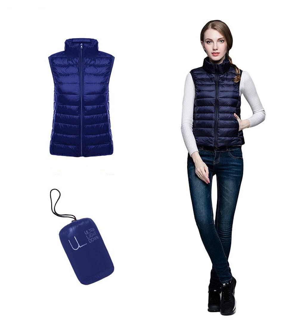 Chaleco De Mujer Plumas Para,Chaleco De Plumón Para Mujer Azul Marino Cremallera De Cuello Alto Corto Ligero Acolchado Chaleco Sin Mangas Abrigo Acolchado Calentador De Cuerpo Invierno Diario Al Ai
