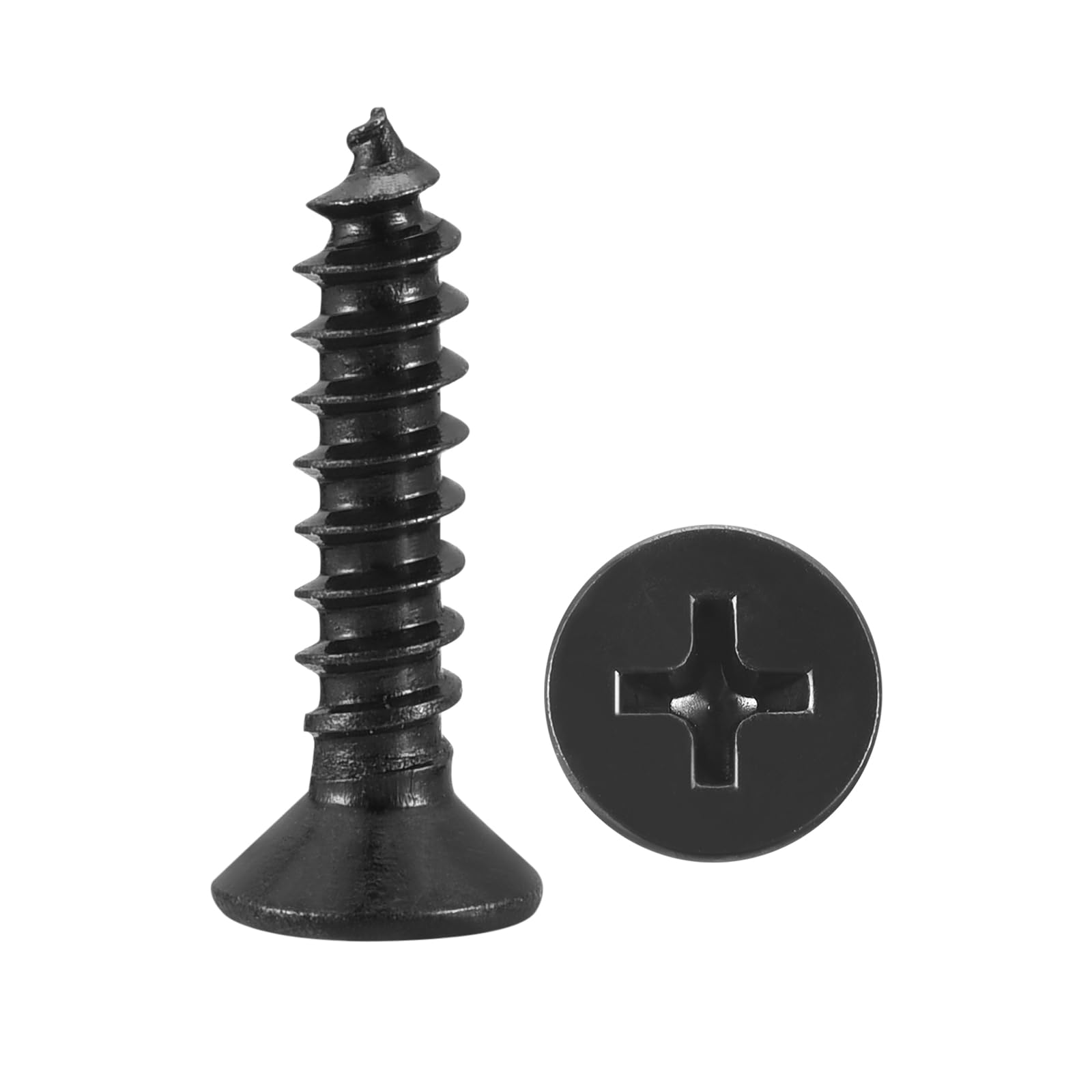 METALLIXITY Countersunk Phillips Wood Screw (#4x1/2") 100Pcs, 304 Stainless Steel Coarse Thread Phillips Drive Flat Head Wood Screws - for Furniture Installation Repair, Black