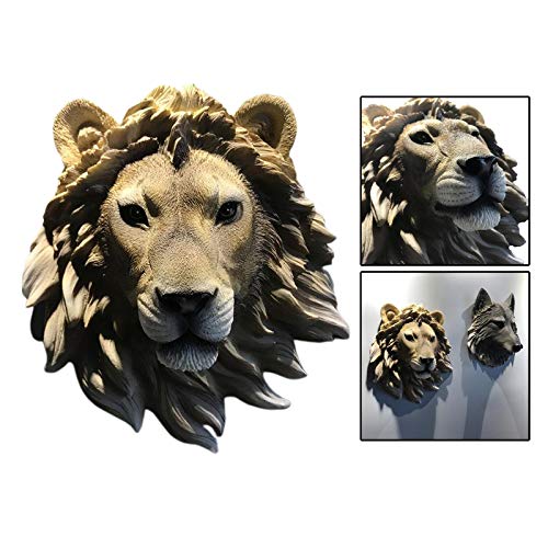Fenteer Rustic 3D Animal Head Wall Decoration Statues Countryside Room Bedroom Home Wall Decor Sculpture Scandinavian Style Interior Art Ornament - Lion #TOP3