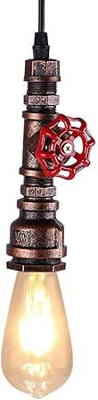 Kawell Vintage Industrial Pendant Light Fixture - Water Pipe Design, E26 Max 60W, Rust Color