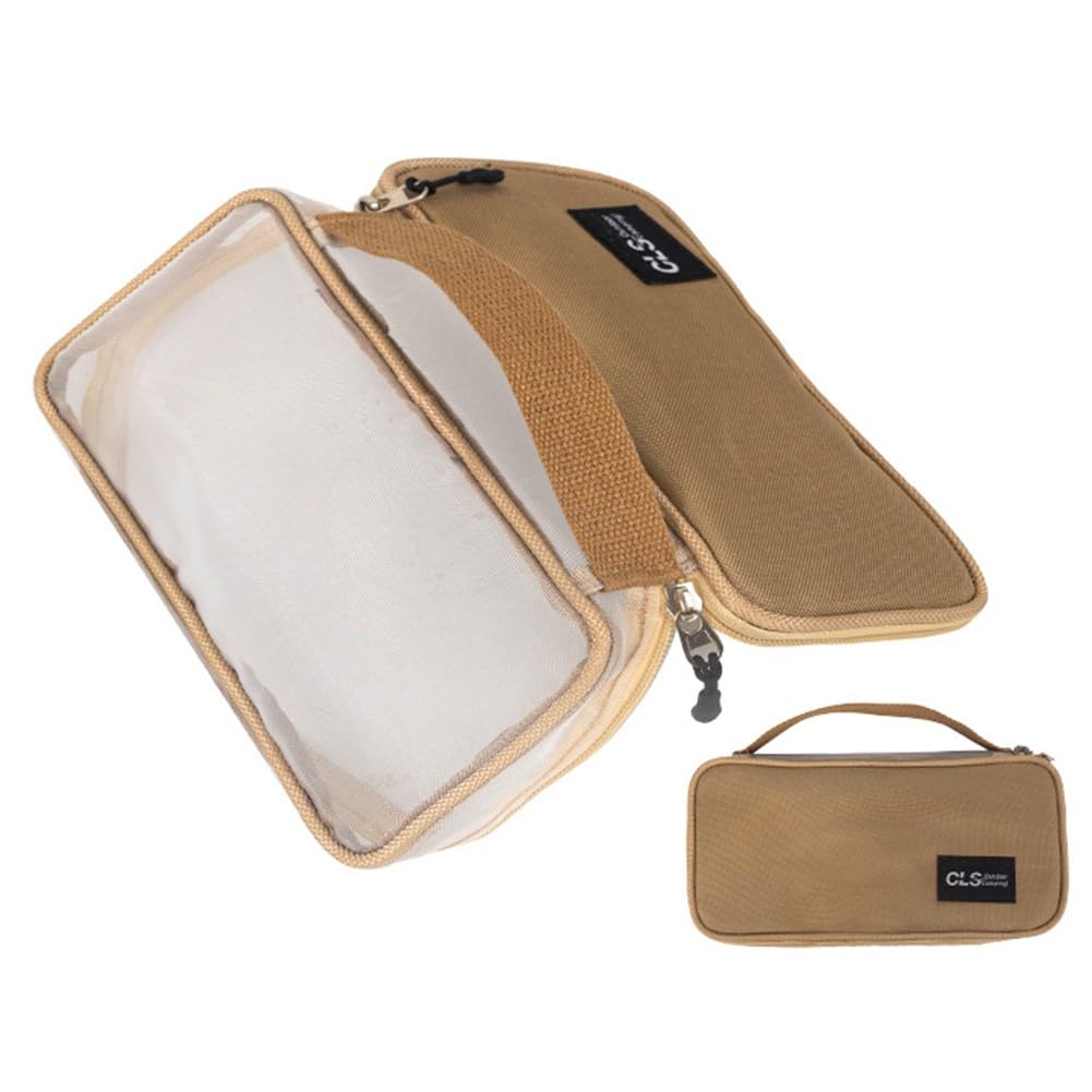 Helilyco Tableware Bag Camping, Picnic, Hiking Utensil Storage Pouch with Drain Function, 24x12x5cm Oxford Cloth Cutlery Case, Brown