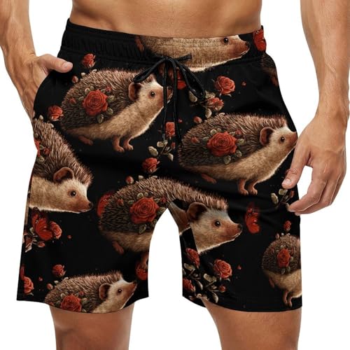 Hedgehog Butterfly Mens Swim Trunks Quick Dry Board Shorts Beach Swimwear Bathing Suits