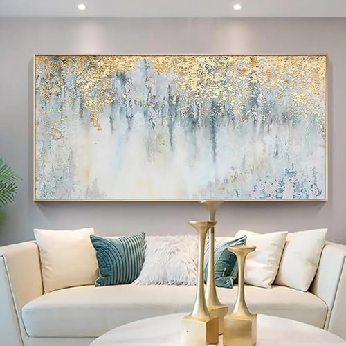 Peinture abstraite à la feuille d'or avec impression texturée sur toile