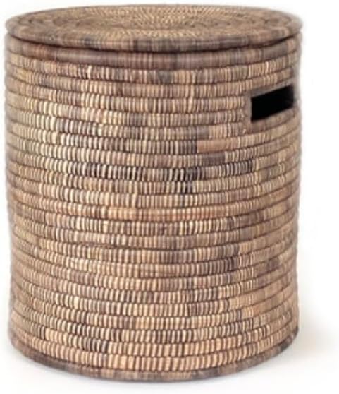 Large Laundry Woven Malawi Storage Basket With Lid: Salima Monochrome Storage Basket - Brown