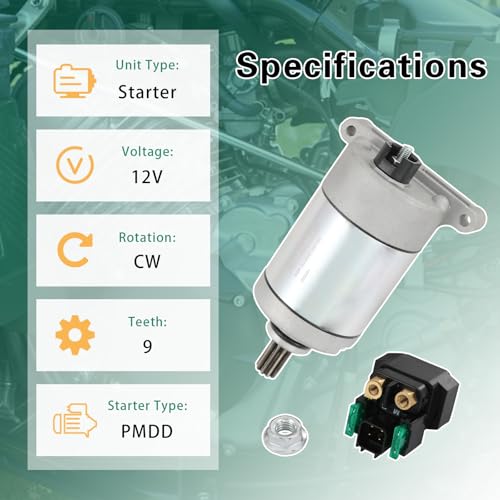 Image of Starter & Relay Compatible with 2009-2015 Yamaha Grizzly 550 2009-2023 Grizzly 700 2016-2023 Kodiak 700 Replace# 28P-81890-00-00 28P-81890-01-00 19500 410-58036 SMU0512 SM17 YA-125N