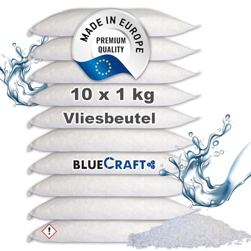 Bluecraft - 10x 1 kg Luft-Entfeuchter Granulat im Vliesbeutel Nachfüllpack Raumentfeuchter ohne Strom Feuchtigkeitskiller (10x 1kg)