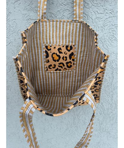 Image of Quilted Cotton Handprinted Reversible Large multicolor Floral Tote Bag,Hand Block Print Shopping Shoulder Carry Bag